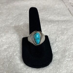 Sterling Silver Turquoise Ring smooth and ridged sides